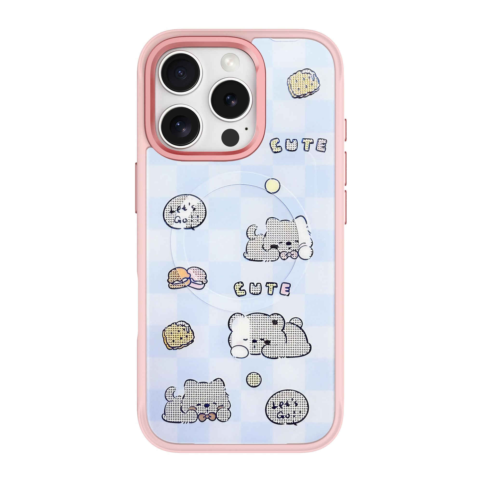 

For iPhone 16 Pro Magnetic Case TPU PC Phone Cover with Detachable Cookie Bear Blue Backplate