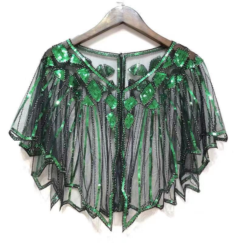Vintage Flapper Shawl Sequin Beaded Short Cape Beaded Decoration Gatsby Party Mesh Short Cover Up Dress Accessory