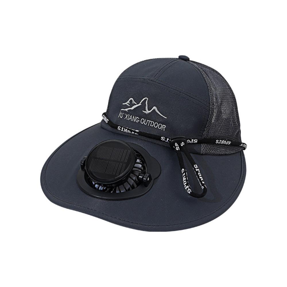 Mesh Wide Brim Fan Cap Breathable Solar Cooling Hat Practical Sun Hat with Solar Fan  Men/Women