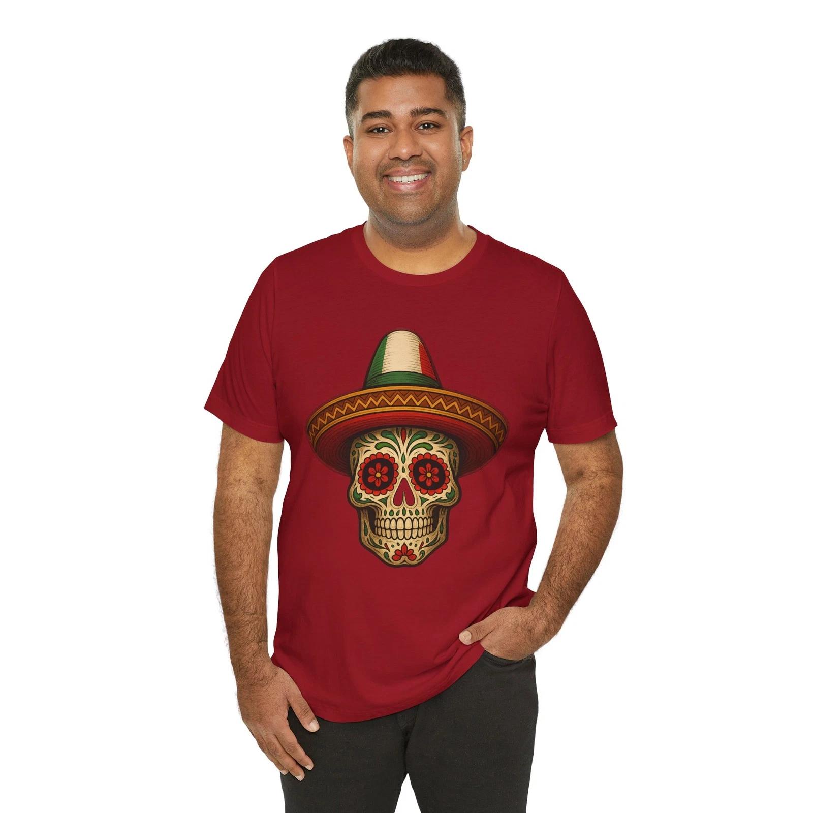 Mexican Sugar Skull T-Shirt with Sombrero – Vibrant Mexican Pride Shirt 3XL