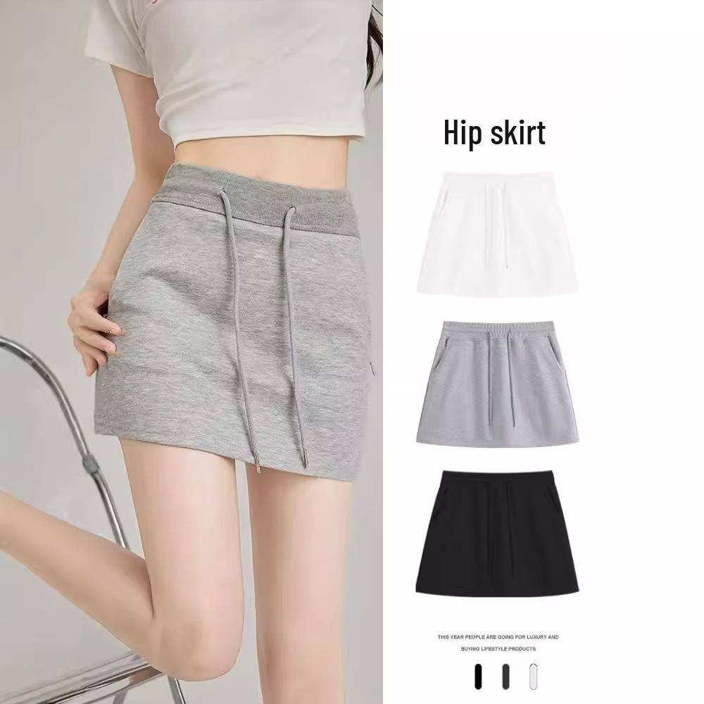 

2024 High-Waisted Drawstring Hip-Wrap Midi and A-Line Mini Skirt XXL (130-145 jin) світло-сірий колір