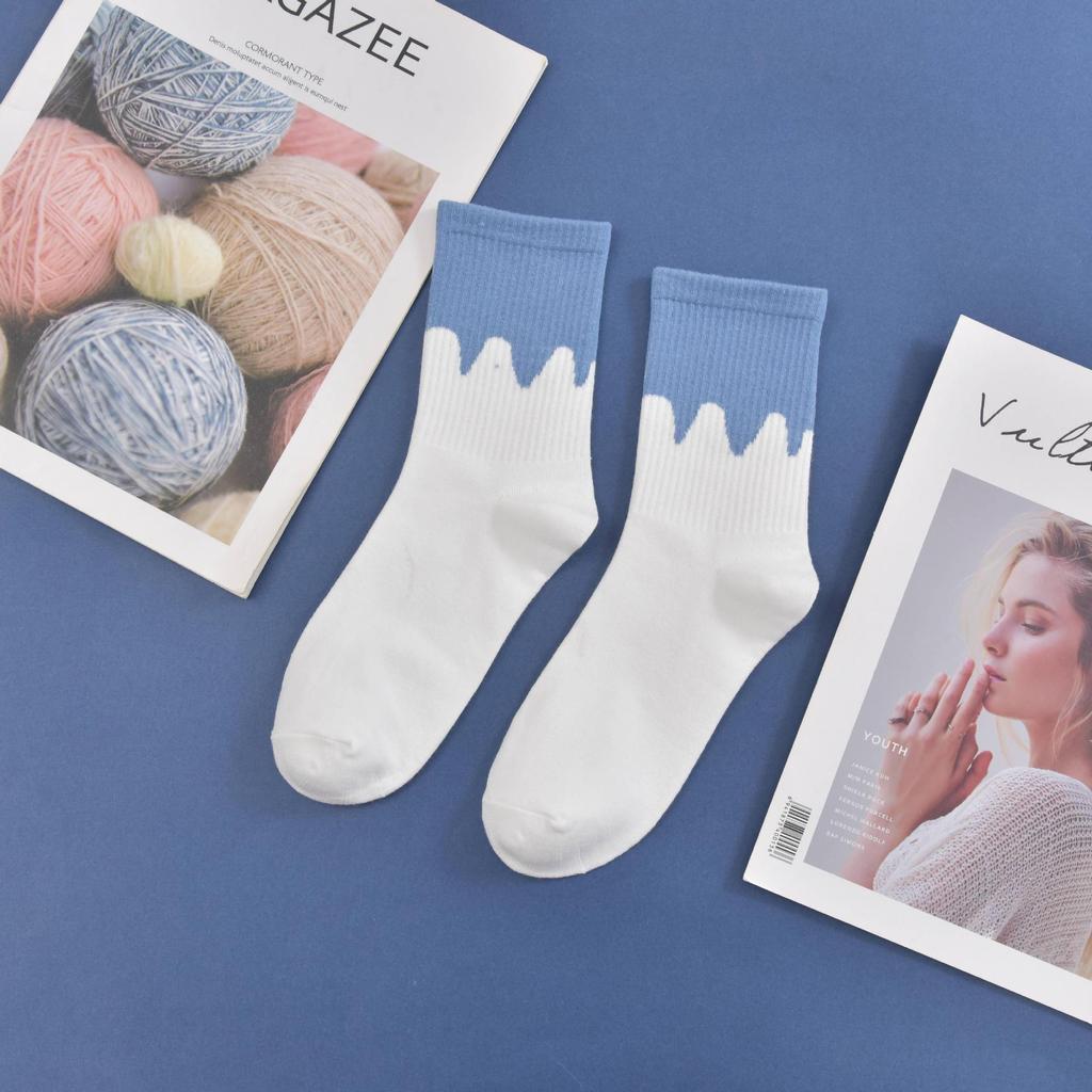 New Women's Blue Plaid College Style Couple Socks - Trendy Japanese Mid-Tube Autumn/Winter Socks