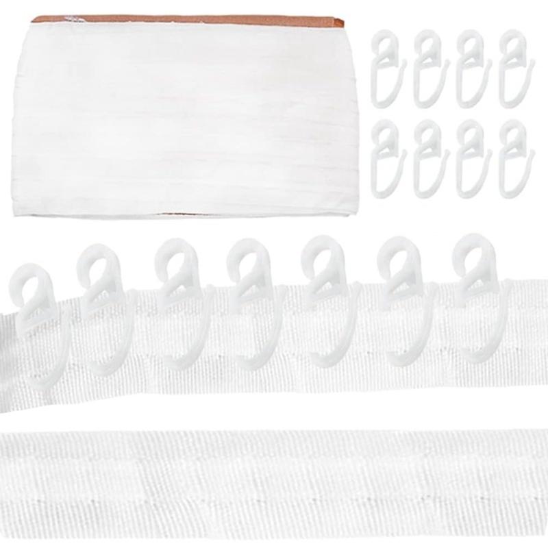 Curtain Pleat Tape 30 Meter Pleater Tape with 50Pcs S Shape Plastic Curtain Pleater Hooks White Curtain Heading Tape 1