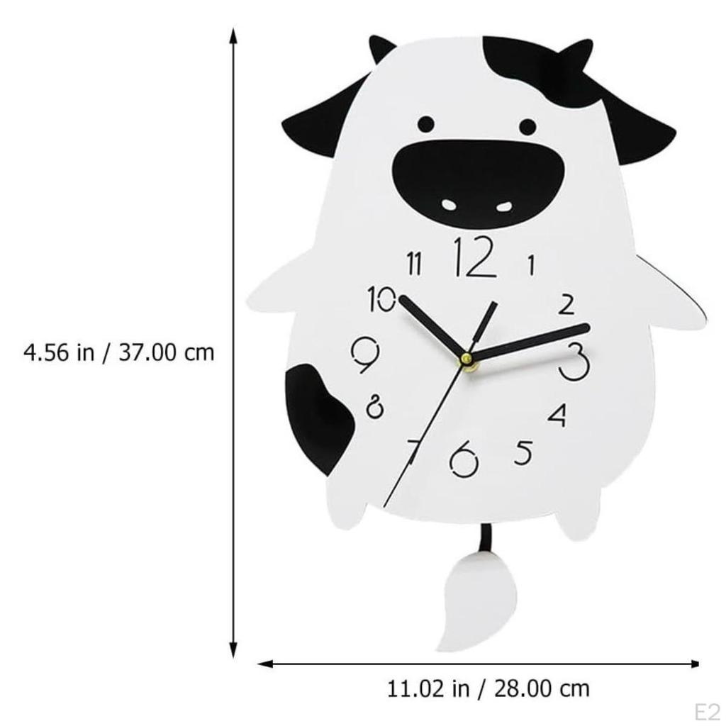 Ceas de Perete în Formă de Vacă de Desene Animate, Fără Ticăit, Silențios, Artă, Ornament Agățat, Decor Acasă, Decorativ