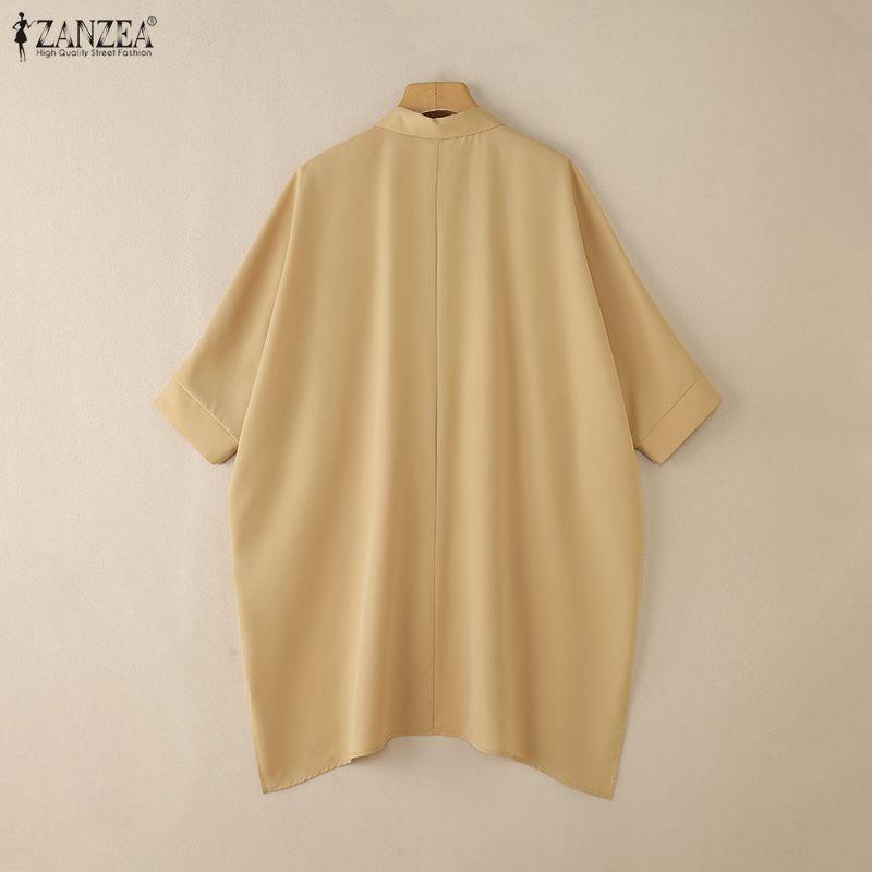 ZANZEA Women Turn Down Collar Loose Casual Long Sleeve Plain Blouse