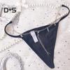 Damen G-String mit niedriger Taille, Kettendekor, elastisch, einfarbig, kleiner Buchstabenanhänger, durchsichtige Spitze, weich, antiseptisch, atmungsaktiv, sexy Damen-Tanga