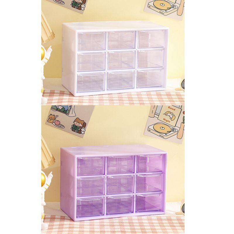 4pcs 9 Grid Storage Boxes Organizer Transparent Small Drawer Partitioned Student Desktop Wall-mounted Sundries Storage Box Cute