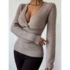 Women S Sexy Deep V Twist Knit Slim Fit Long Sleeve Sweater For Fall Winter