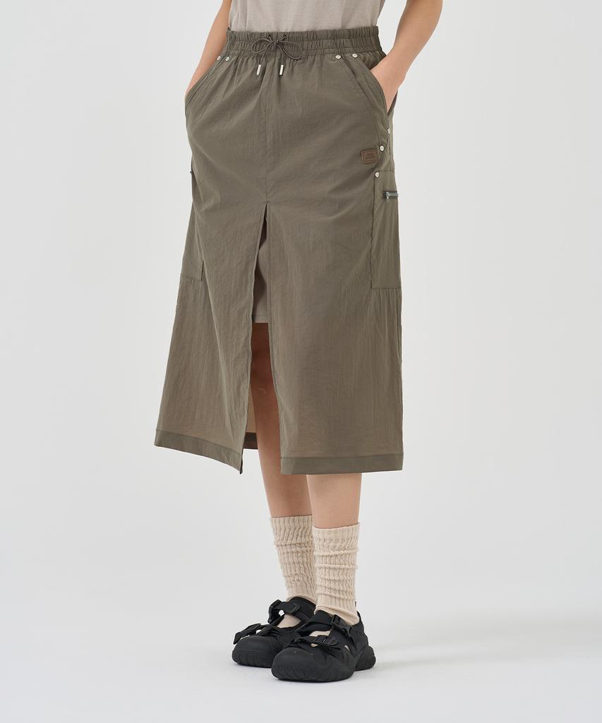 Bbc Earth W Layered Front Slit Skirt_Dark Grey