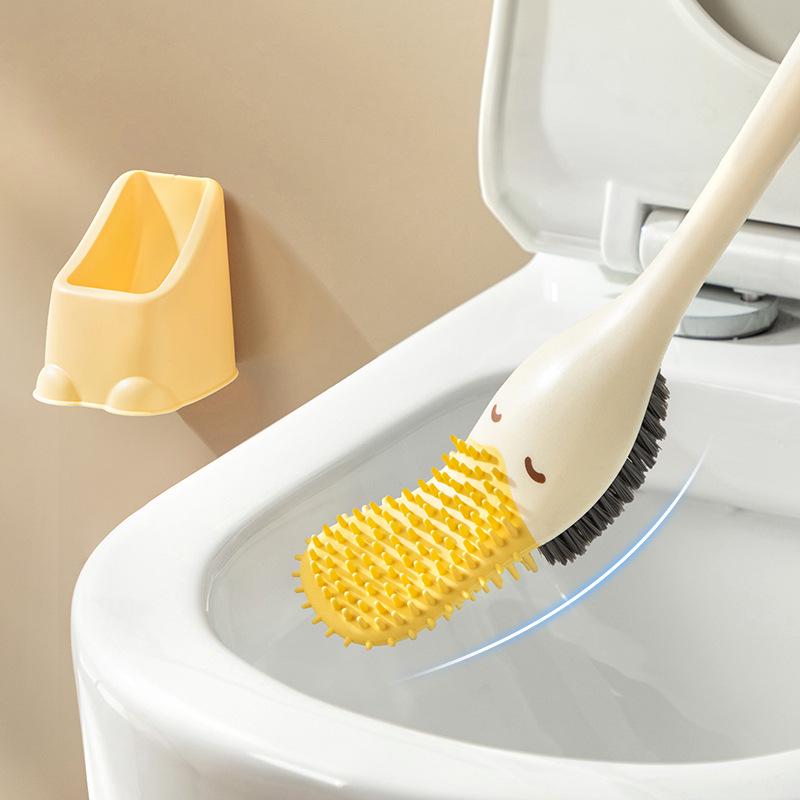 Duckbill Long-Handle Toilet Brush with Soft Bristles for Squatting Pan, Wall-Mounted, No Dead Angle Cleaning.