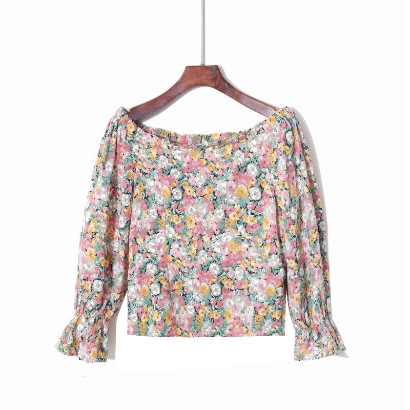 

Женская мода-стиль рубашка с открытыми плечами длинный рукав сексуальный рукав-клеш короткий повседневный внутренний универсальный топ Print S