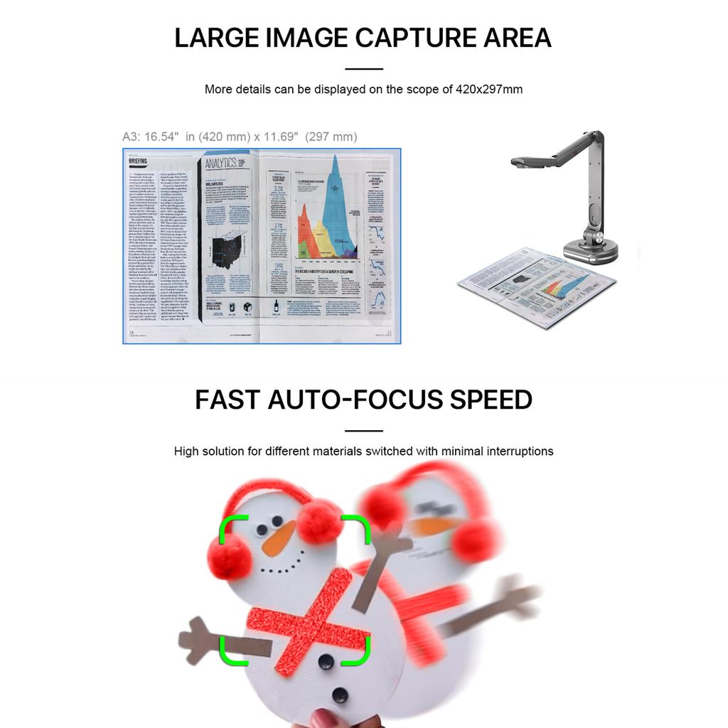 JOYUSING V500S USB 2in1 Document Camera & Book Scanner Webcam with Auto Focus 8 Megapixel