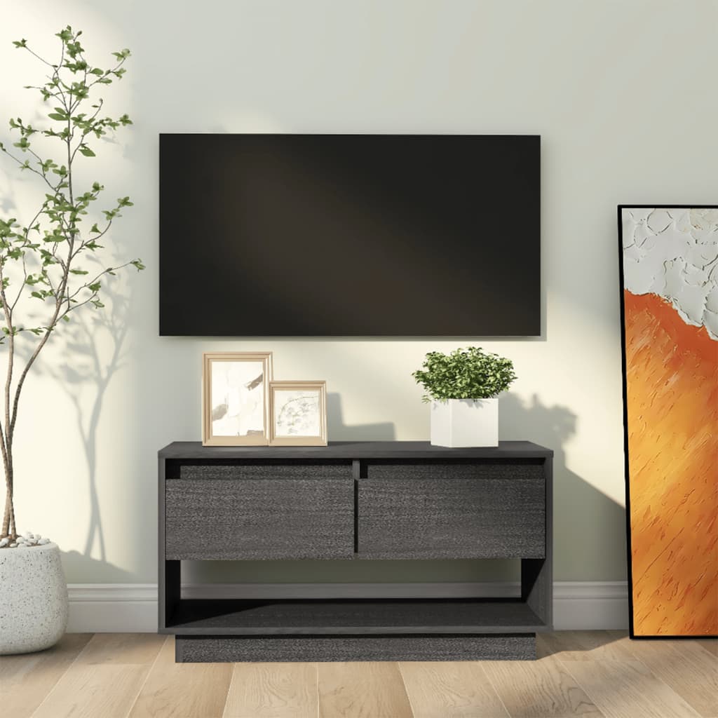 Vidaxl Szafka Pod Telewizor, Szara, 74X34X40 Cm, Lite Drewno Sosnowe