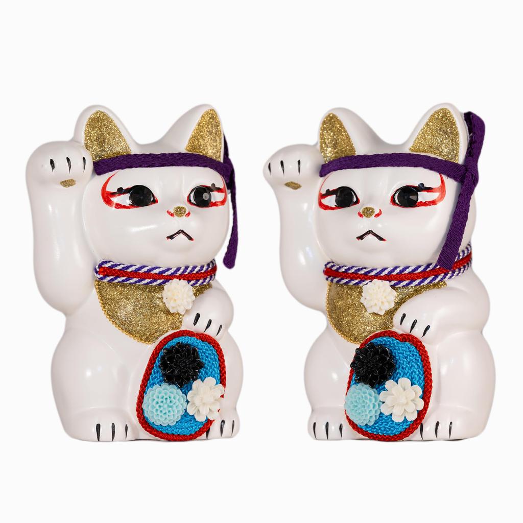 Lyckokatt Kabuki Sukeroku Högerhandskatt Lyckobringande Feng Shui-figur Offerlåda Vit (M-STORLEK Vit) upphöjd/Keramik_lyckobringande Maneki-neko (suke_M
