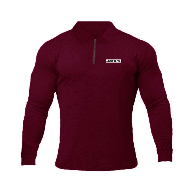 Muscleguys Einfarbiges Langarm-T-Shirt Herren Casual Frühling und Herbst Revers Poloshirt Lockeres Unterteil
