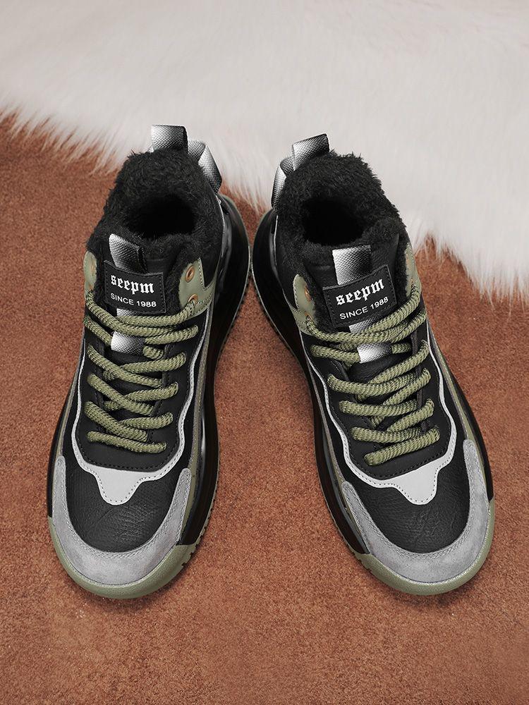 Adidași de iarnă înalți pentru bărbați - Bumbac, căptușiți cu catifea, groși, călduroși, cizme de zăpadă cu blană integrată