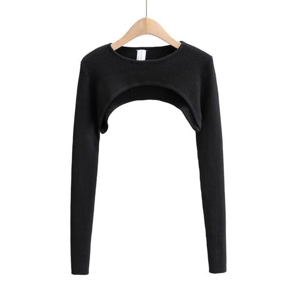 Women's Neck Ribbed Crop Top Pullover Long Sleeve Cropped T-Shirt Casual Boleros Shurgs Streetwear