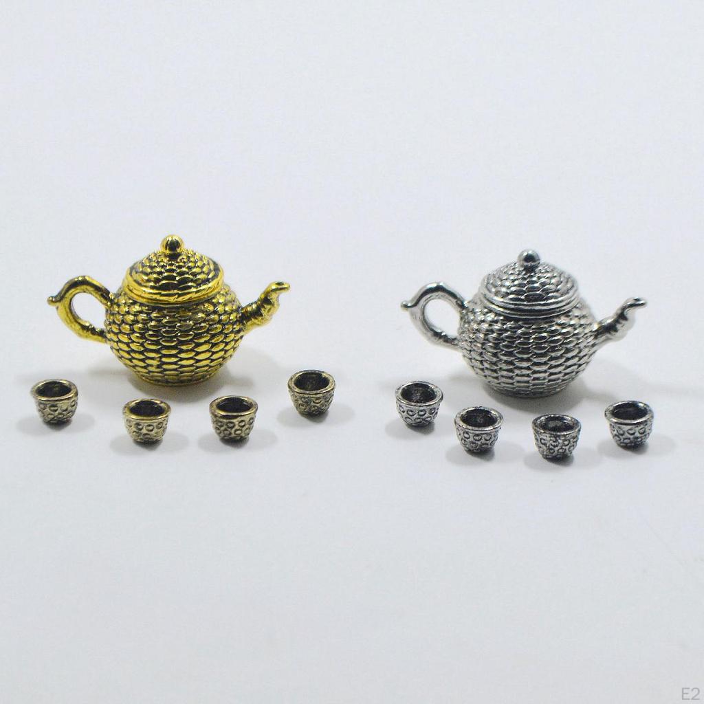 6 Piece Dollhouse Metal Teapot Set Kitchen Gift 1:12 Tea Cup