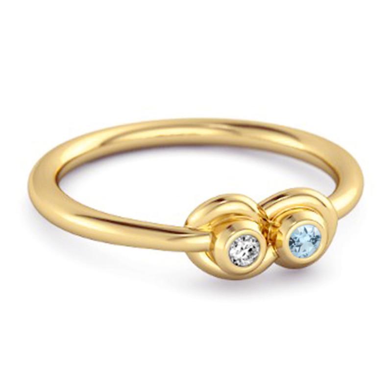 Blue Topaz Twin Bezel Minimalist Ring - 925 Sterling Silver Gold Vermeil