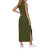 Sleeveless Polo Collar Maxi Dress with Side Slit and Pockets for Women Casual Loose Fit Long Dress