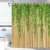 Bambus Duschvorhang Grüne Blätter Ranken Sommer Einfach Chinesischer Stil Zen Meditation Natur Pflanzen Badezimmer Dekoration Polyester