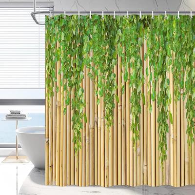 Tenda da Doccia in Bambù Foglie Verdi Rampicanti Estate Semplice Stile Cinese Zen Meditazione Piante Naturali Decorazione Bagno Poliestere