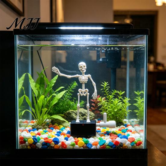 Scheletro Articolato Flessibile Halloween Acquario Scheletro Danzante, Giunti Mobili Azionati da Bolle Decorazione Cranio Ornamento, Oscillazione Realistica per Acqua Dolce