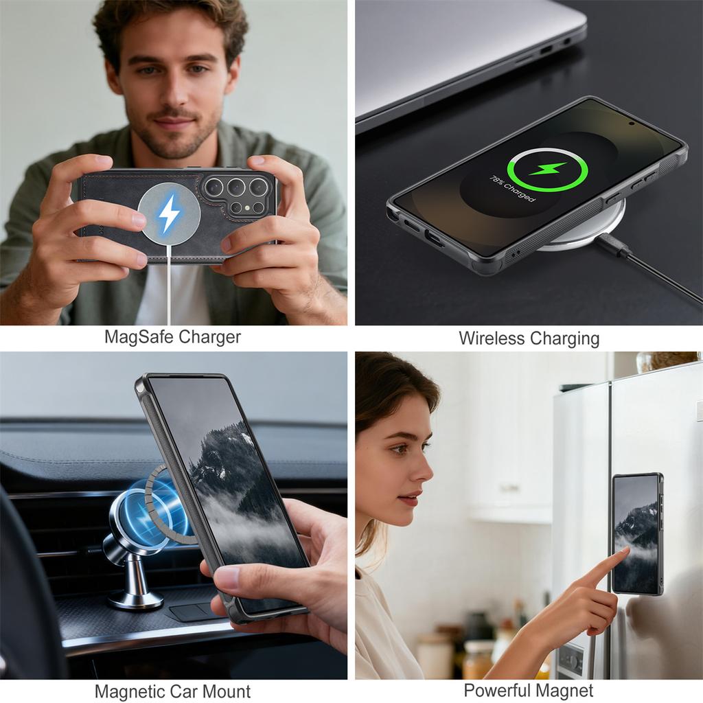 2-in-1 Magnetic Detachable Wallet Case for Samsung Galaxy S24/S24 Plus/S24 Ultra - PU Leather, Card Slots, Wireless Charging, 360° Protection