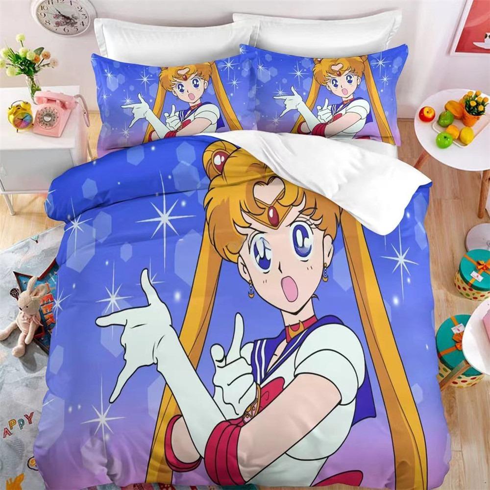 Anime S-SAILOR Girl M-MOON Bedding Set 3D Printed polyester Duvet Cover Pillowcase Girl adults 2/3piece set Single/Large Size