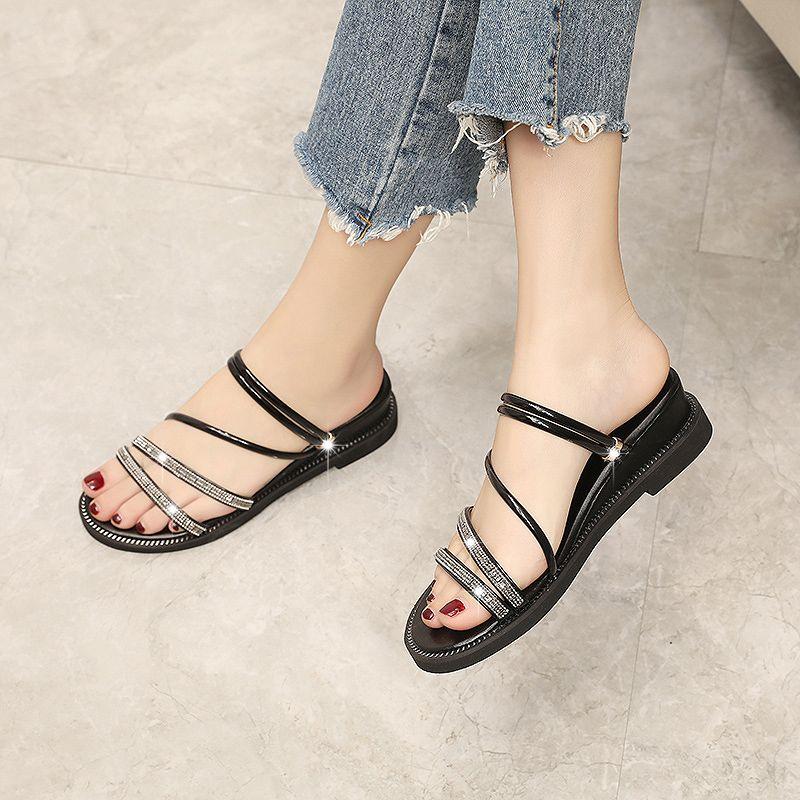 Fashion Open Toe Sandals for Women Roman Style Flat Rubber Woman Shoes Diamond Luxury Summer Anti Slip Hot Daily 2025 On Sale Wholesale