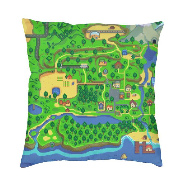 Stardew Valley Karte Kissenbezug Doppelseitig 3D-Druck Videospiele Wurfkissenbezug für Sofa Cooler Kissenbezug Heimdekoration