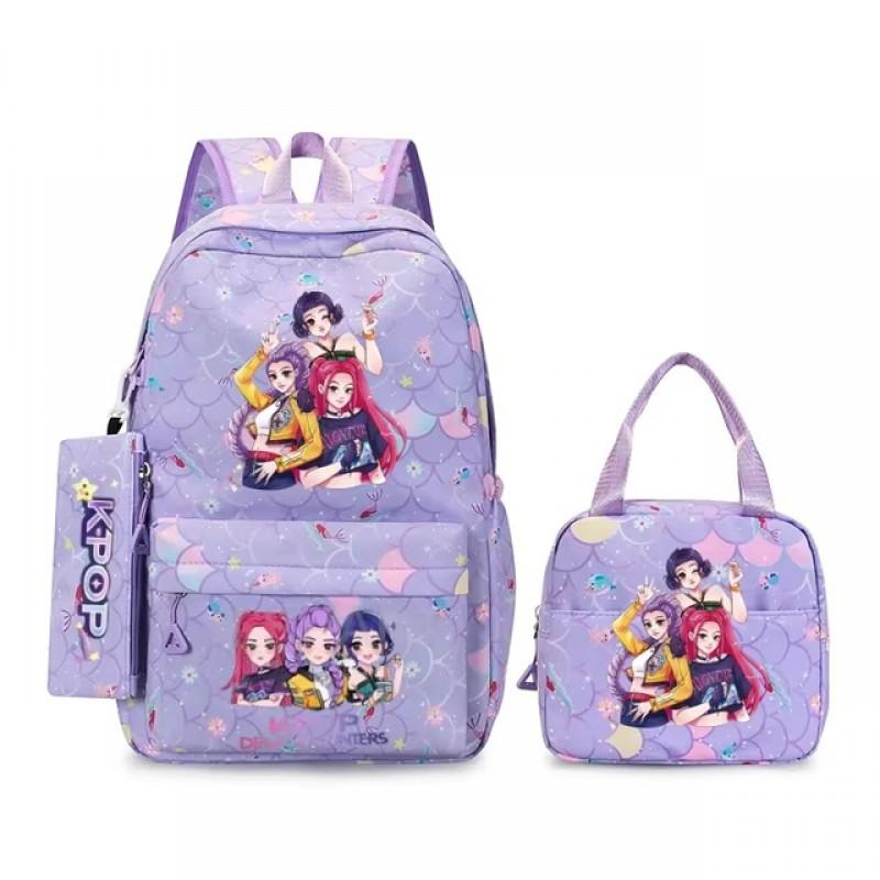K-Pop Themed Lightweight Backpack Set Teen Girls - Cute Cartoon Design Breathable Outdoor School Bag With Ergonomic Curved