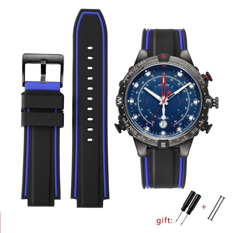 

Silicone wristband For Timex E-tide Compass T2n720 T2n721 Tw2t76300 Tw2t76500 T45601 Rubber Men Watchband Sports Strap free tool 24-16mm