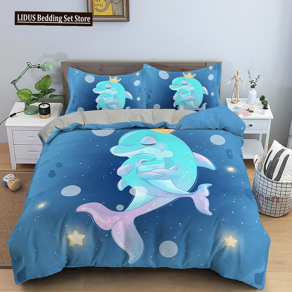 Dolphin Duvet Cover Set 2/3Pcs Marine Life Pillow Case Bedding Sets King Twin Full Queen Size Polyester Quilt Cover For Teens