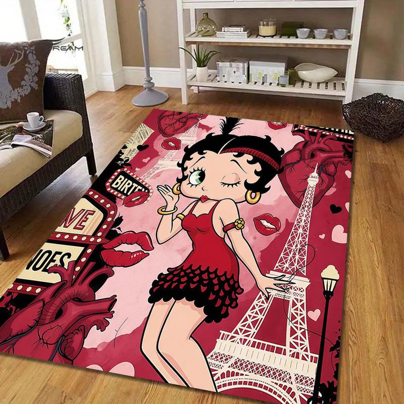 Betty Boop Flannel Pattern Square Carpet,Area Rug,Carpet Rug for Living Room Bedroom Sofa Playroom Decor,Non-slip Floor Mat