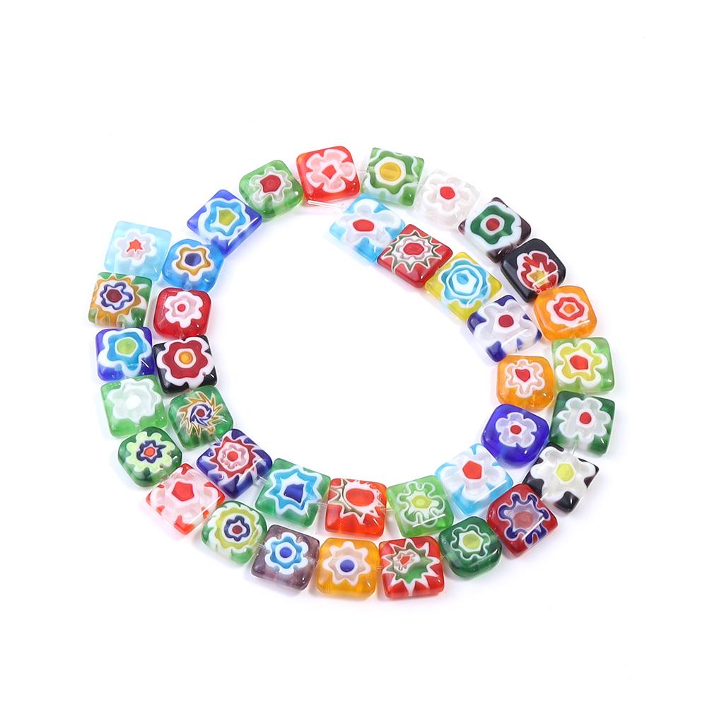 Thousand Flower Lampwork Beads Colored Square Spacer Loose Beads Glass Beads For Jewelry Making DIY Crafts Bracelet Findings