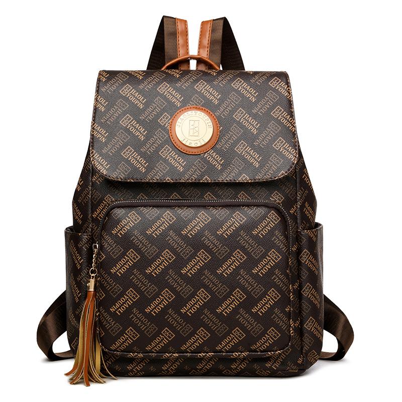 

Женский рюкзак с принтом букв, кисточкой, студенческий школьный рюкзак из ПУ, дорожная сумка коричневый