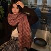 Autumn and winter contrasting color plaid scarf women's winter soft cotton comfortable warm student knitted fringed long shawl scarf tide