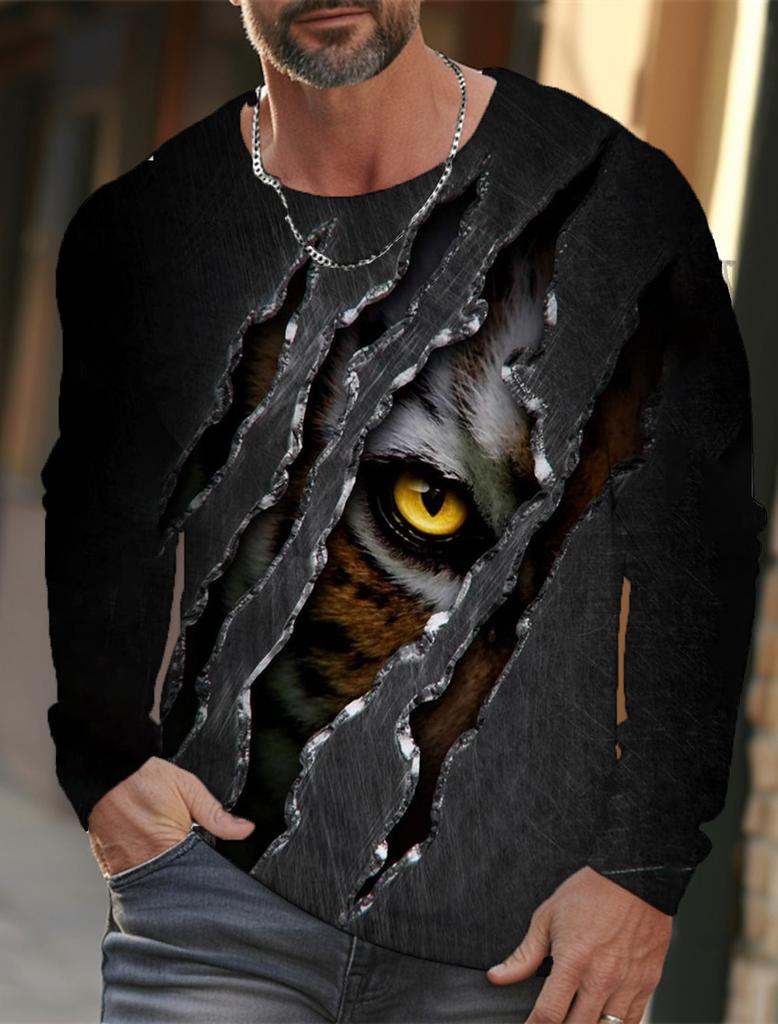 Męski T-shirt z długim rękawem z grafiką tygrysa dla mężczyzn Odzież Casualowy Top Koszulka Moda Zwierzę 3D Pełny Nadruk Streetwear