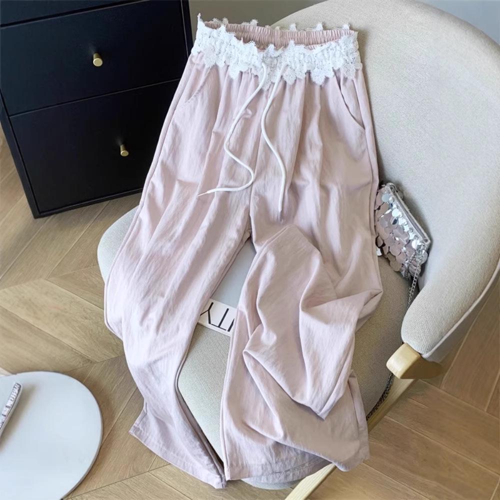 2025 Spring French High-Waist Lace Wide-Leg Casual Floor-Length Pants