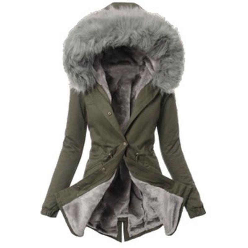Luxurious Women Faux Fur Collar Hooded Parka Jacket For A Warm Winter