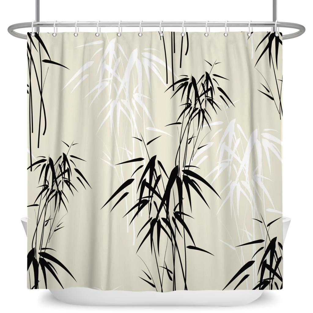 Niedliche Panda Duschvorhänge Grüner Bambus Kinder Badezimmerdeko Heim Badvorhänge Wasserdichtes Polyestermaterial Mit 12 Haken