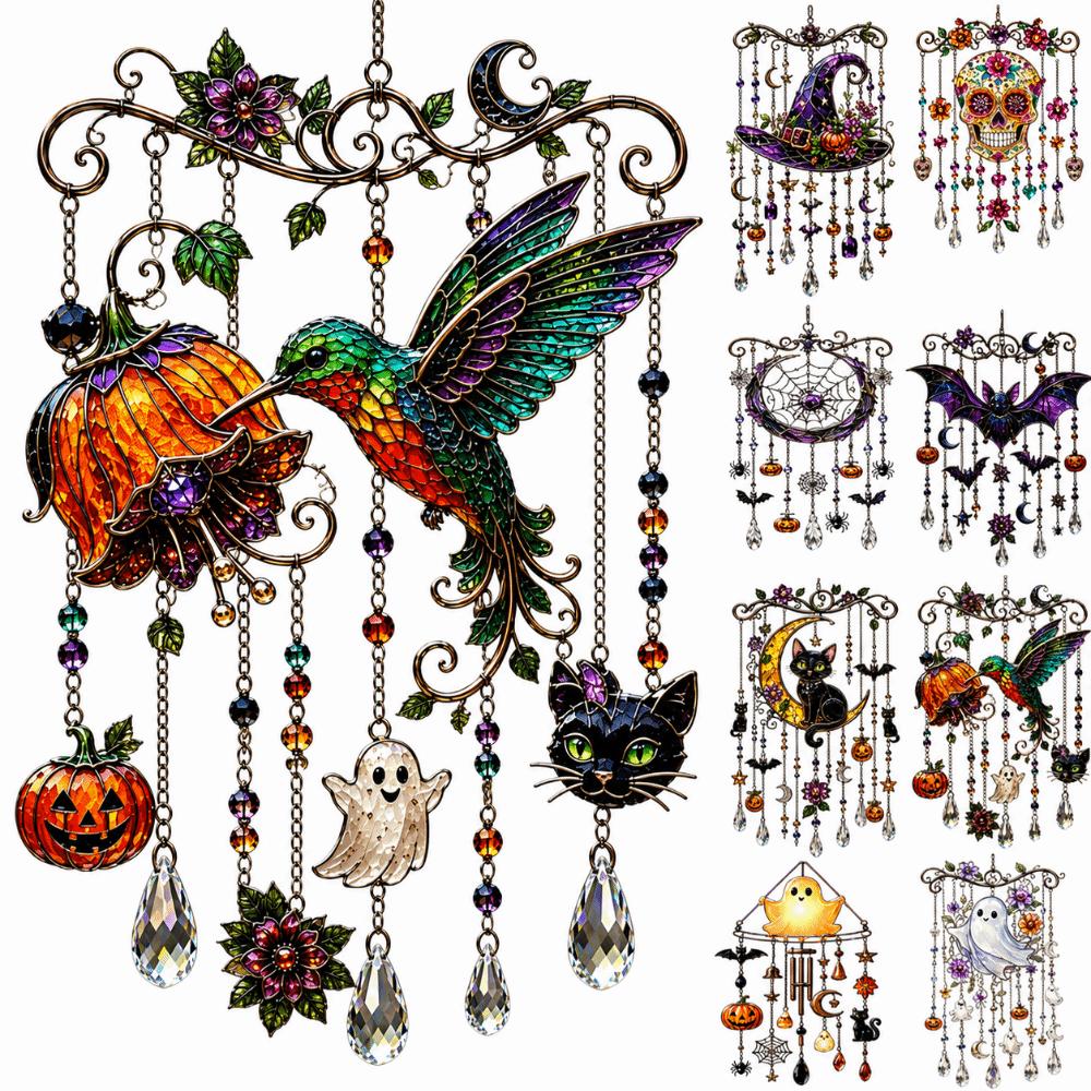 Dangling Strands Crystal Wind Chime Halloween Themed Wind Chime Suncatcher Wind Chime  Door Display