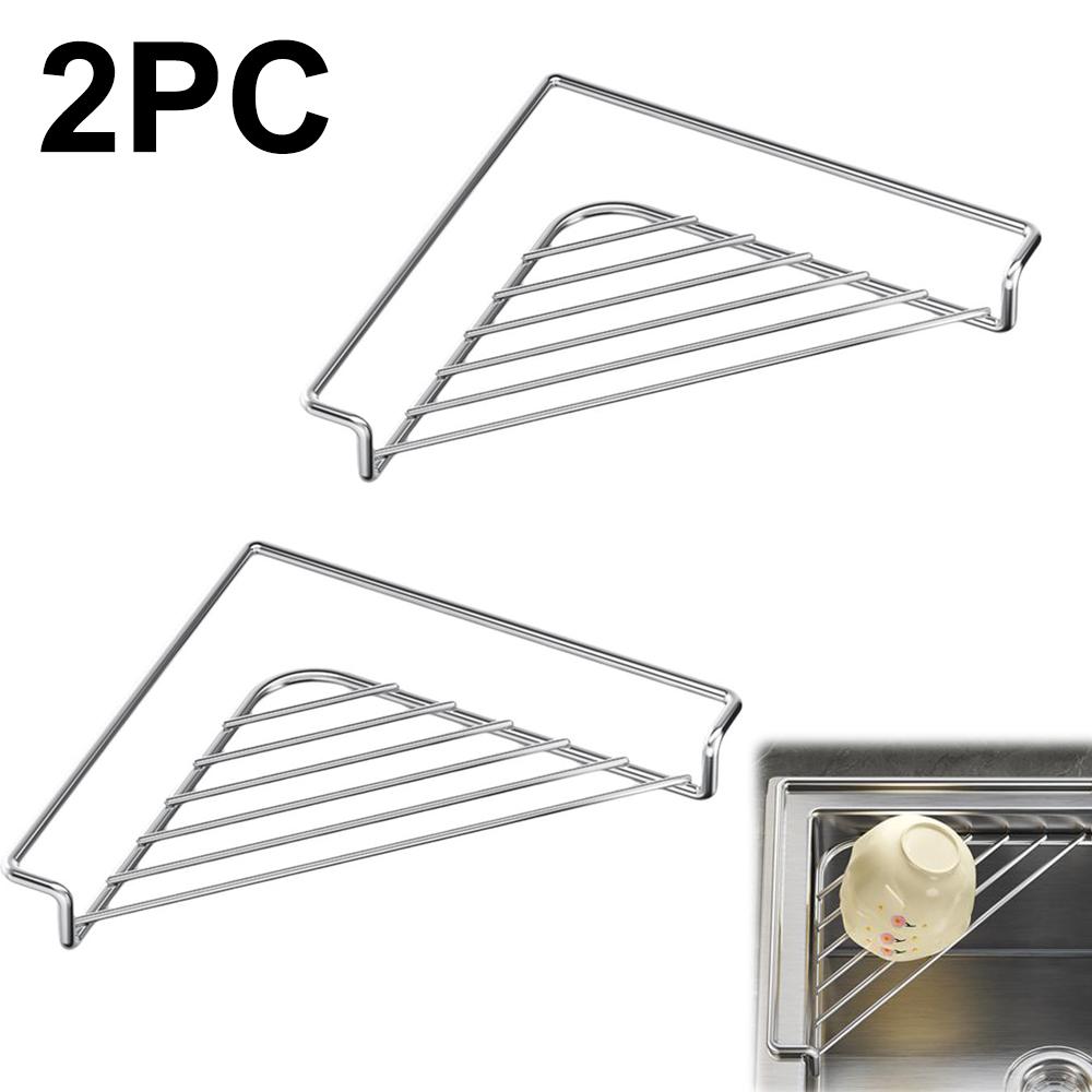 Triangular Corner Drain Rack Stainless Steel Faucet Drain Storage Holder Multifunctional Sink Organizer Sponge Dishcloths Scrubb