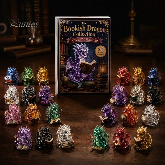 24 Day Advent Calendar Crystal Dragon 2026, Days Fantasy Reading Book Countdown Calendar, Holiday Gift Box for Kids Pcs Mini 2D Flat Acrylic