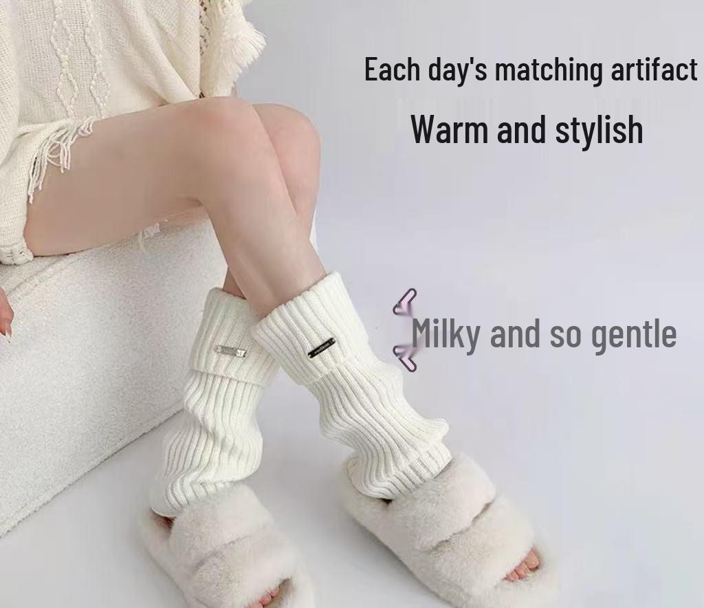 

Утепленные теплые японские вязаные носки и универсальные гетры-скранчи белый