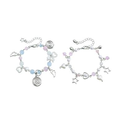 Handgefertigtes Perlenarmband mit Herz-Stern-Flügel-Anhänger, Perlen-Schleifenarmband, verstellbare Kette, Schmuckgeschenk