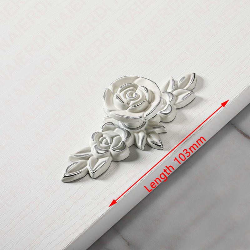 NAIERDI White Rose Flower Kitchen Cabinet Handles European Zinc Alloy Bronze Door Handles Drawer Knobs Furniture Hardware