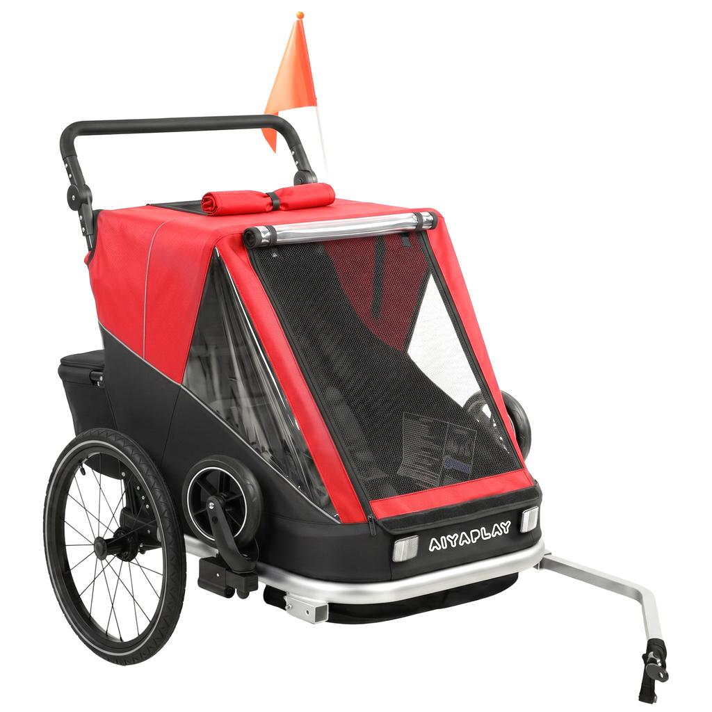 Bike Trailer for Kids, 2-Seater, 2-in-1 Foldable Kids' Bike Trailer with Adjustable Seat and Harness, Red