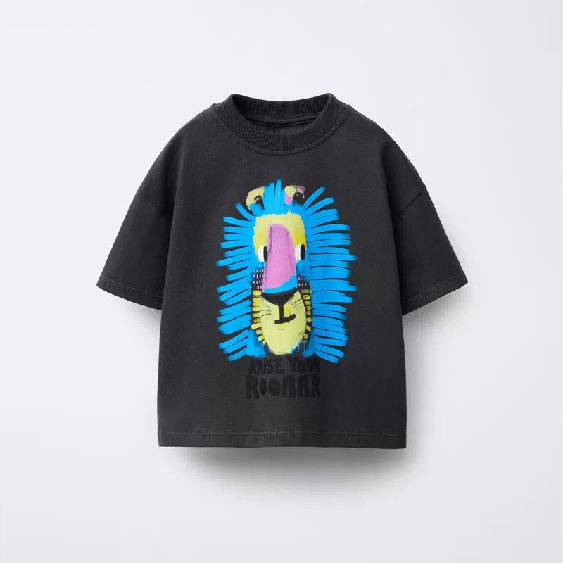 Summer Child T-shirt Cotton Costume Printed Cartoon Short-sleeved For Baby Fashion New Loose Simple Sport Shirt Kids Thin Tops